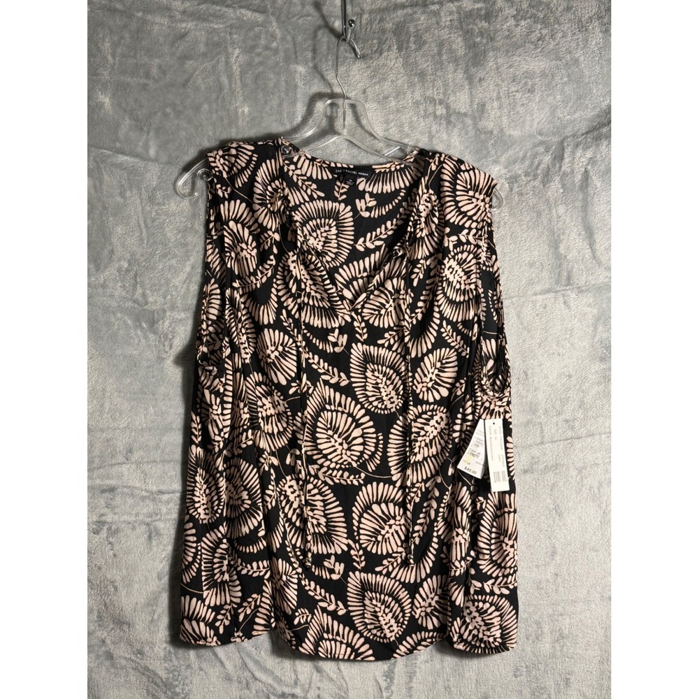 Zac & Rachel Woman Sleeveless Blouse Black Pink Botanical Print 1X NEW